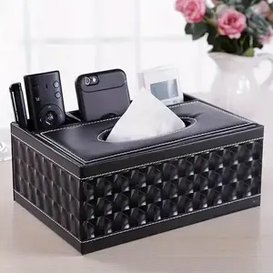 Tissue Box with Remote Control Holder, Multi-functional Organizer for Living Room Decor, Stylish Synthetic Faux Leather Design with Multiple Compartments, Bathroom Counter Organizer