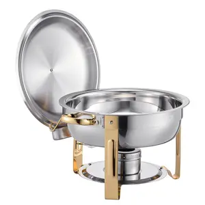 【Summervibes】VEVOR C5 Qt 4 Pack Round Chafing Dish Buffet Set Full-Size Pan Stainless Steel Gold