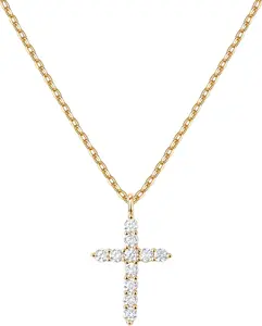 PAVOI 14K Gold Plated Cubic Zirconia Cross Necklace for Women | Cross Faith Pendant Necklaces