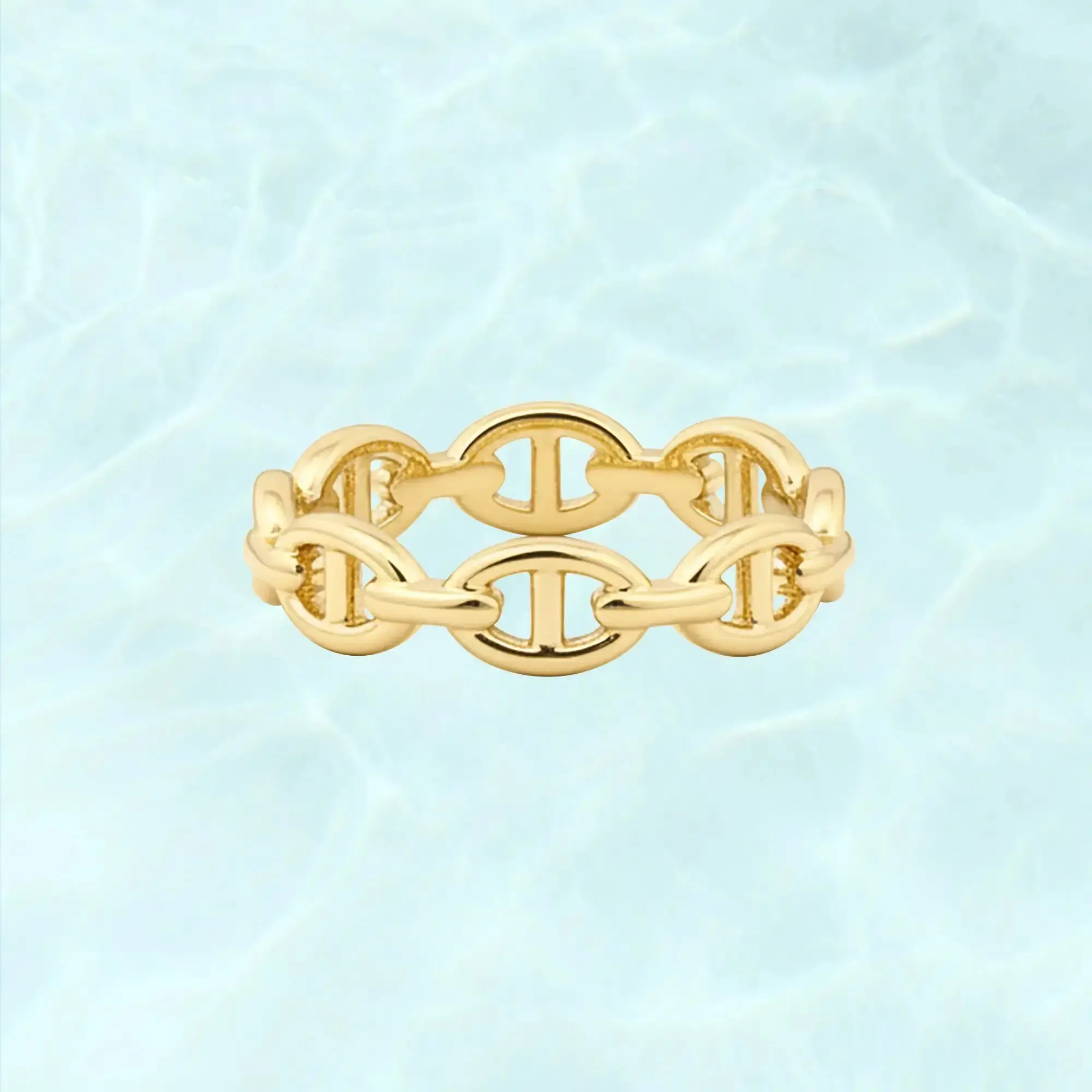 PAVOI Waterproof Link Ring - 14K Gold Plated Stainless Steel Link Chain Ring for Women - Stackable Thin Trendy Jewelry