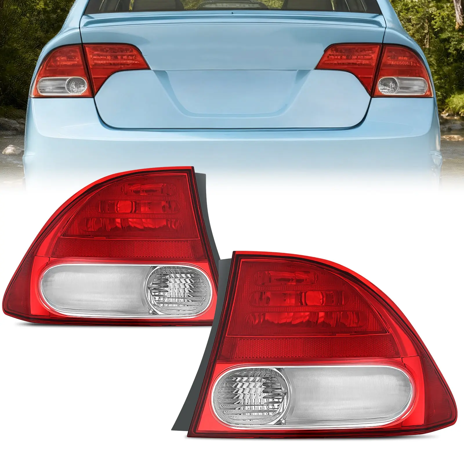 Nilight 1 Pair Automotive OE-Style Taillight Assembly for 2009-2011 Honda Civic Sedan Hybrid 4-Door, High-Impact Waterproof Lens, Silicon Seal, Plug-In Fit, Dust-Tested, Driving Visibility Boost, Car Accessories (Driver & Passenger Side), Easy Install