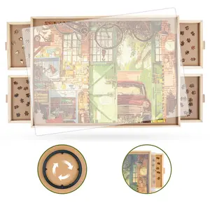 All4jig 2000 Piece Rotating Wooden Puzzle Board with Drawers and Cover,29.7"x41.3"Portable Jigsaw Puzzle Table for Adults, Lazy Susan Spinning Puzzle Boards Gift（Patent Design)）