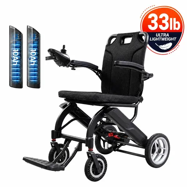 Lightweight Electric Wheelchair - 33LBS Foldable Power Chair with Dual Swappable Batteries, 30Mi Range, 18" Wide Breathable Fabric Seat for Extended Mobility & Travel Use