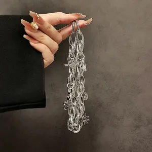 Luxury Silver Color Beaded Handbag Chain, Wrist Strap Keychain Phone Case Charm, Elegant Car Key Holder Bag Accessory, Keychain For Bags