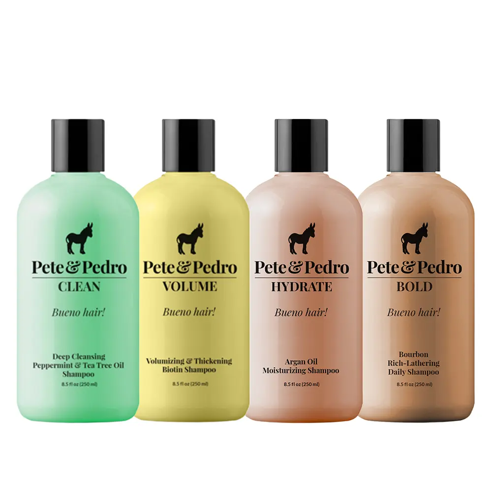 The Men's Shampoo Variety Kit – Clean Tea Tree, Volume Biotin, Hydrate Argan Oil & Bold Bourbon Shampoo | Deep Clean, Strengthen, Hydrate, Add Volume, Scalp Health, Daily Freshness | For All Hair Types: Thin, Dry, Damaged, Normal | Men’s Hair Care Kit