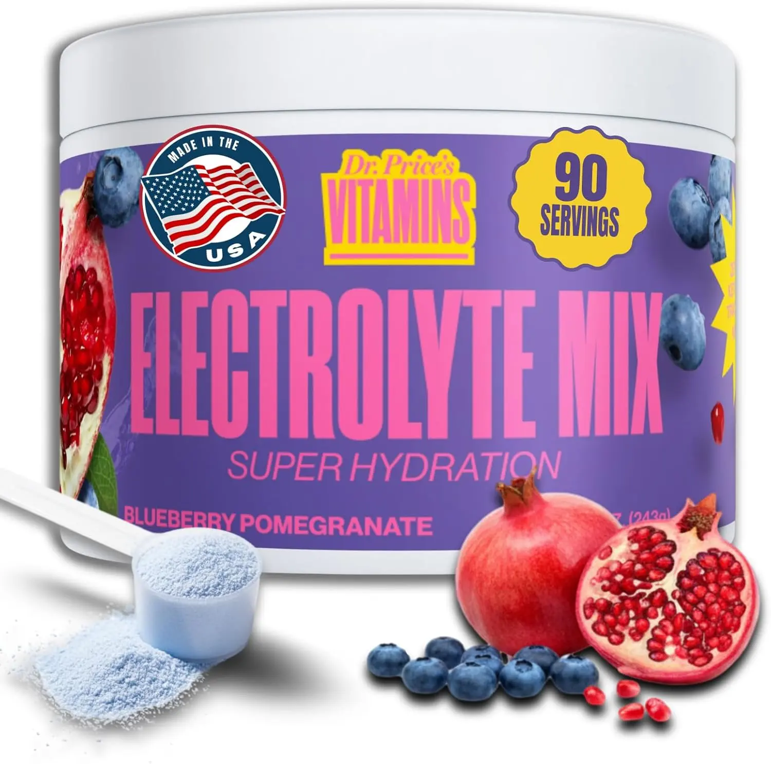 Dr. Price’s Electrolytes Powder Bulk – Blueberry Pomegranate, 90 Servings | Sugar Free Hydration Drink Mix with 72+ Trace Minerals, Manganese | Keto Electrolytes, Vegan, Doctor-Formulated, Made in USA