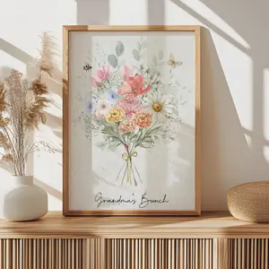 Family Birth Flower Bouquet | Gift for Mom Personalized Watercolor Birth Month Flower Print Mother's Day Gift CUSTOM Unframed Physical Print Decoration Artistic