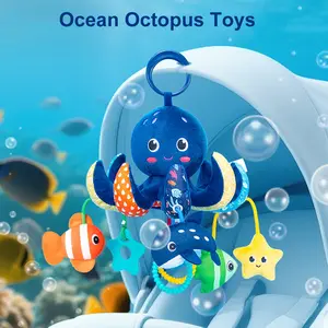 Ocean Octopus Sensory Toy for Newborns - Clip-On Car Seat & Stroller Toy with Crinkle Paper, Mirror, Portable Hook, Vibrant Underwater Scene, Perfect for Infant Gifts, Baby Stroller Accessories, Playful Design, Durable Construction