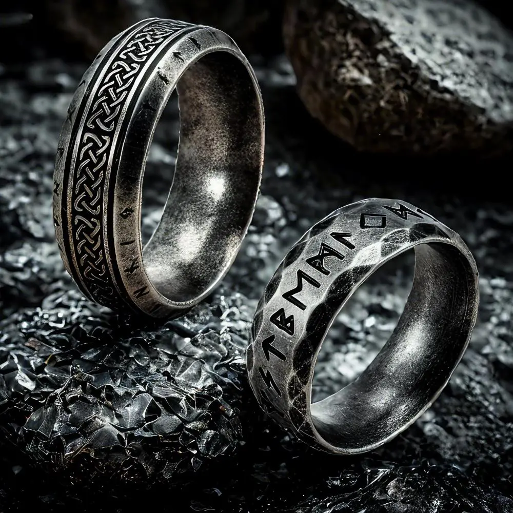 YILUOCD Stainless Steel Viking Runes Ring for Men Women Vintage Nordic Celtic Knot Rings Odin Letter Amulet Jewelry