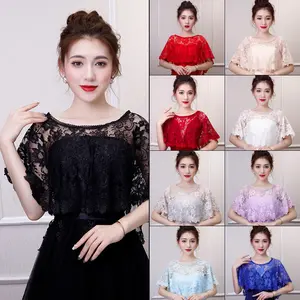 Lady Elegant Lace Chiffon Wedding Wraps Shrug Bridal Shrug Bolero Shawl Wraps Women Wedding Bridal Capes Evening Party Jackets