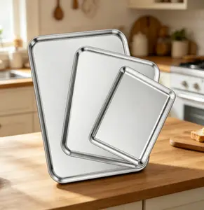 Baking Sheet Set of 3, Stainless Steel Cookie & Cooking Sheet Pan for Baking and Roasting, Available in 9/12/16 Inch Sizes, Non-Toxic, Heavy-Duty and Easy to Clean