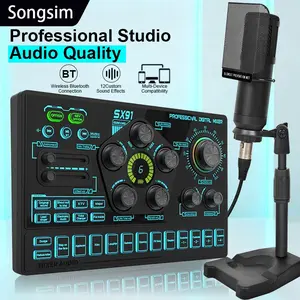 Professional Live Streaming Sound Card Set, Sx91 Sound Card and Bm800 Condenser Microphone, OTG Lossless Transmission, PC/smartphone Compatible