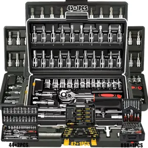 High-end Professional 45+1/44+2/42+1-piece Tool Set, Auto/bicycle Repair Machinery Kit, 1/2 Inch *1/4 Inch 3/8 Inch Drive Depth And Standard Wrench Set, Race-grade Auto Parts Repair Ratchet Wrench And Other Auto Repair Accessories Tool Set
