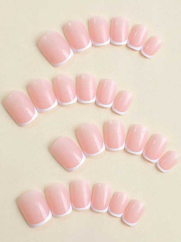 24-Piece Short Square Press-On Nails with White French Tips - Cute & Reusable Nail Art Set for Women