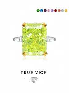 "Clear Lime Crystal Glow • Vitality Ring" Luxury square high-carbon diamond two-tone plated ring, sparkling glamorous ice-cut colored gem band. Ideal gift for dates, perfect for daily wear, vacations & banquets. Sparkling Rings