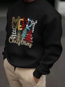 Men's Christmas Round Neck Pullover, Tree Graphic Print, Urban Fashion, Daily Wear, Spring & Fall, Casual Long Sleeve Fitted Sweater
