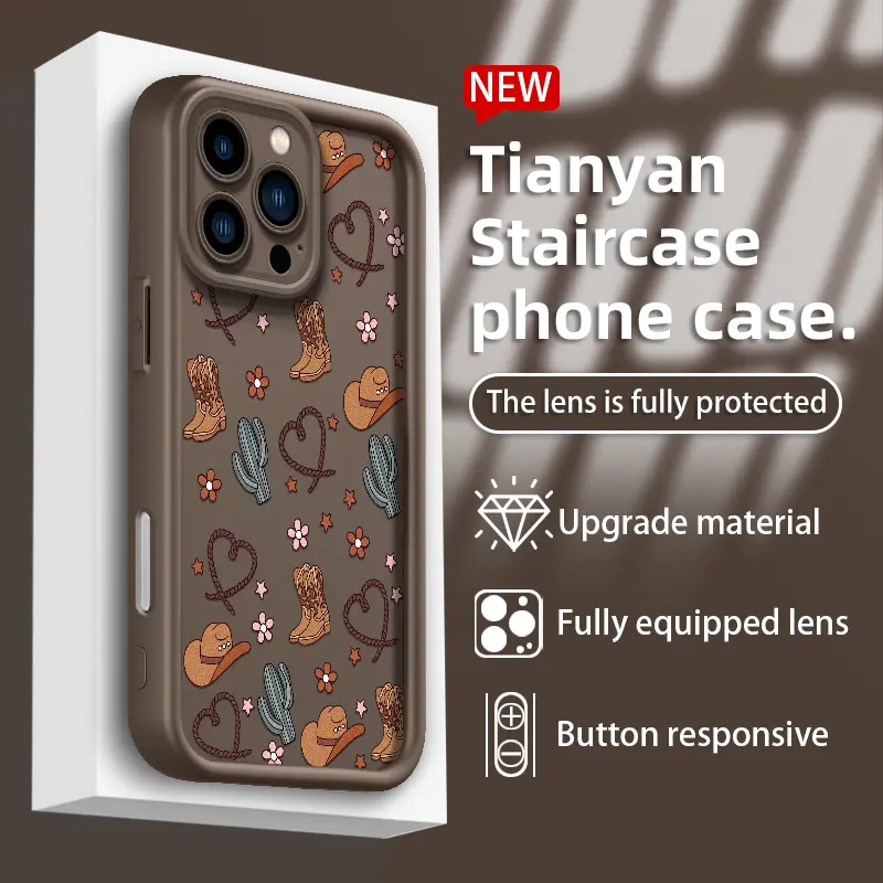 Tianyan Staircase Phone Case for iPhone 17 Pro Max 16 Pro Max 15 Pro 14 13 12 11 Series Vintage Desert Boots Design Ultra Thin Shockproof Lightweight Durable Protection Cover