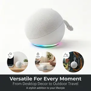 Spherical 5th Gen Alexa Dot Speaker With RGB LED Light, Wireless Subwoofer, TWS Connection And Portable Base.
