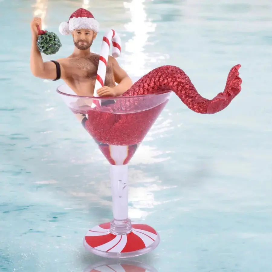 Mistletoe Santa Merman Ornament