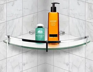 Mount-It! Corner Glass Shelf with Chrome Rail Wall Mount Bathroom Organizer for Modern Home Decor | Easy Installation, Space-Saving Storage Solution