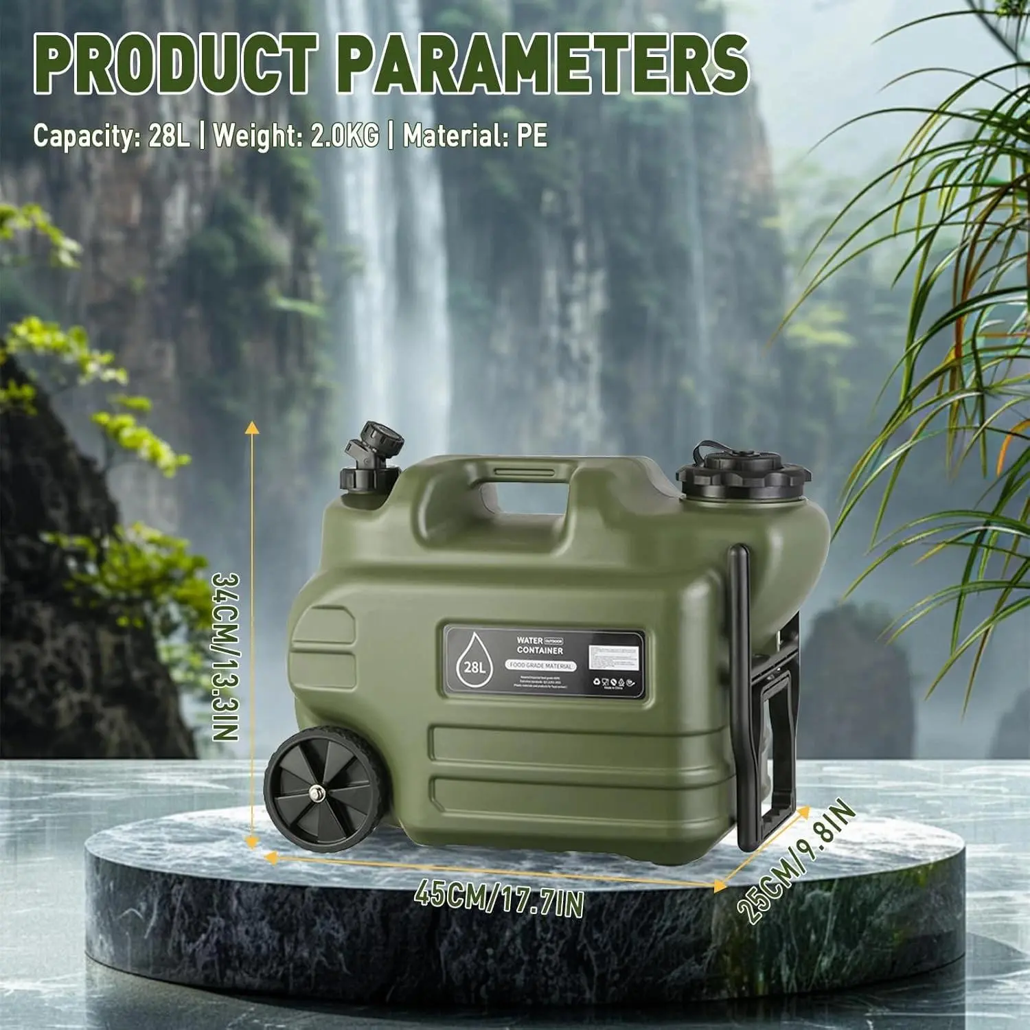 Portable Outdoor Water Container (28L/7gal) - Camping Reservoir, Portable Dispenser Storage, Water Reservoir