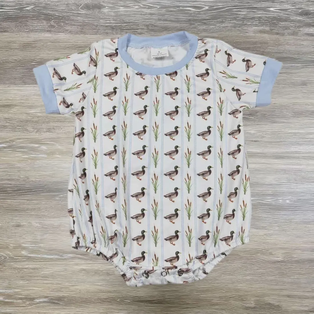 SR1067 Mallard blue short sleeve boys romper