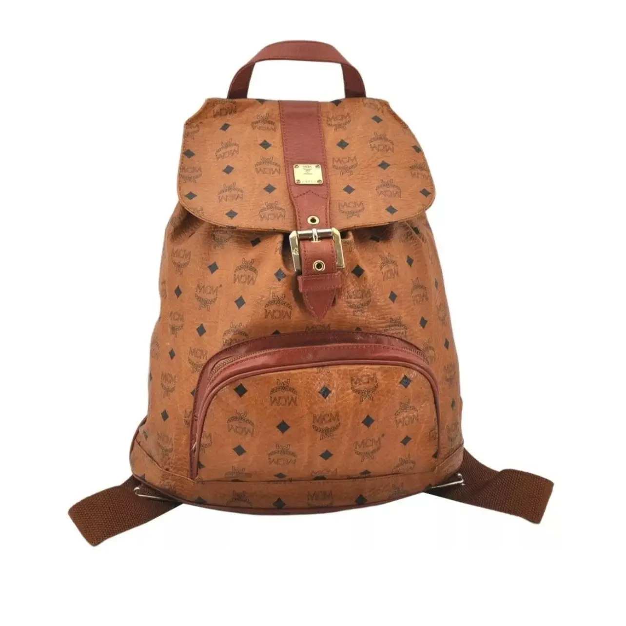 Pre-owned MCM Canvas Backpacks Visetos Leather Vintage Drawstring Backpack Brown