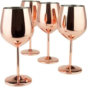 PG Copper/Rose Gold Stem Stainless Steel Wine Glass Set 4-18.5 Oz PG