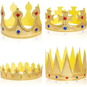 4pcs King Crowns Queen Costume Crown Hat for Royal Halloween Cosplay Birthday Party Photo Props