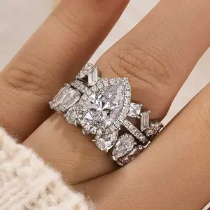 Maxine CZ 2.2ct Pear Cut 3PC Engagement Ring Set, Bridal Ring Set,5A Cubic Zirconia Women's Ring Jewelry,Wedding Ring Set for Daily,Travel,Proposal,Birthday,Anniversary