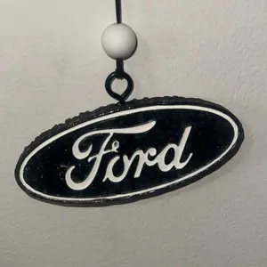Black Ford Emblem Car Freshie - Black Background with White Text, Includes White Bead for Hanging