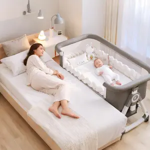 Portable 5-in-1 Bedside Bassinet - Rocking Mode, 6 Height Settings, Foldable Crib with Wheels, Breathable Mesh, Soft Mattress, Storage Basket & Removable Mosquito Net for Newborns