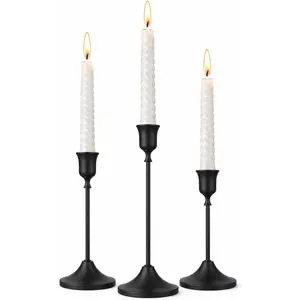 Black Taper Candle Holders Set of 3, Metal Vintage Candlestick Stands for Dining Table Centerpiece, Wedding Decor, Fireplace Mantel, Housewarming Gift