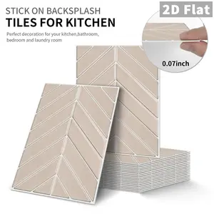 10Pcs/Box GST Light Beige Herringbone Diamond PE Crystal Foam Tile Stickers Waterproof Oil-Proof Anti-Collision Home Decor for Kitchen Bathroom Ceiling Tiles Old Wooden Boards