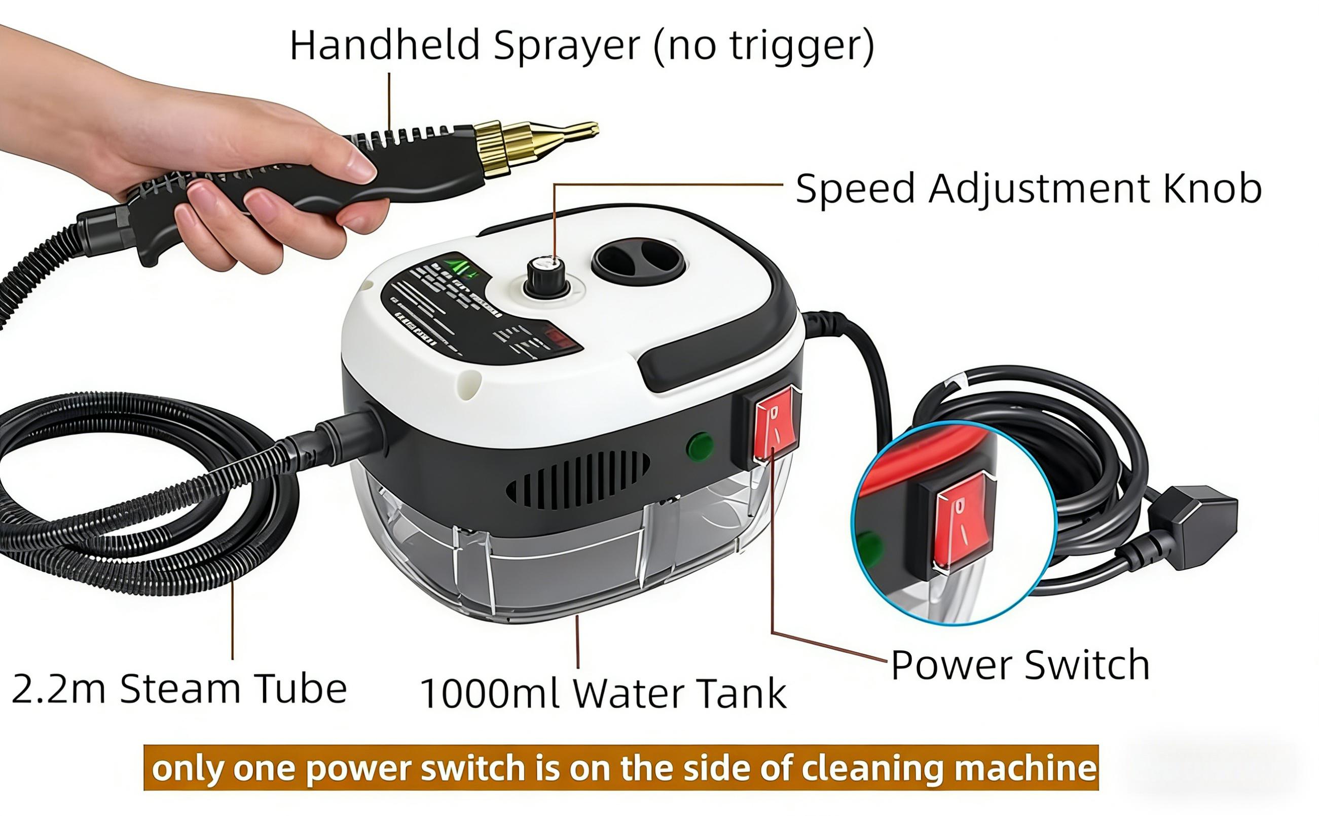 2500W Handheld Steam Cleaner High Temperature Pressurized Steam Cleaning Machine Portable Car Steamer with Brush Heads