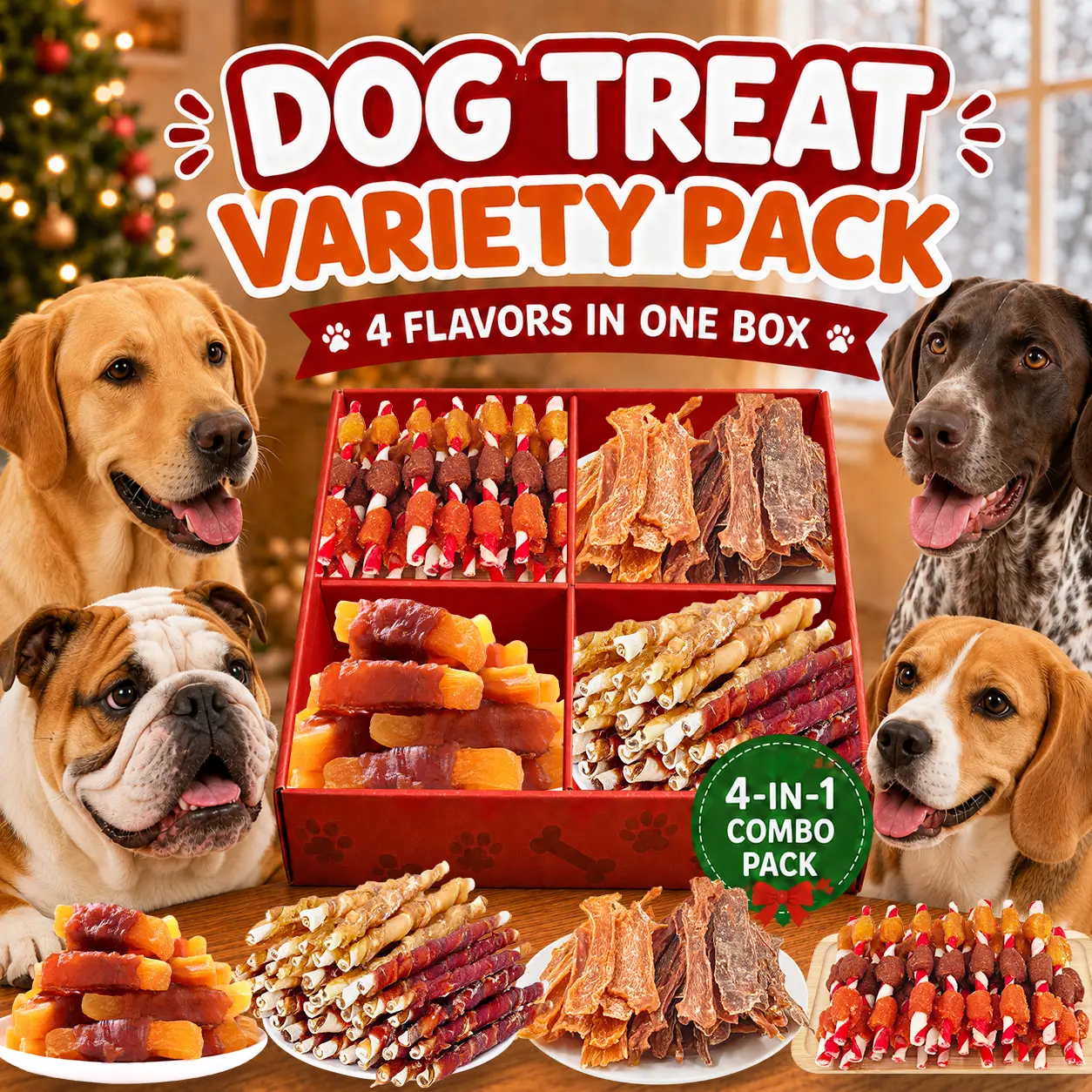 4 Flavor Dog Chew Sticks with Rawhide, Chicken, Duck & Chicken Liver, High Protein Training Treats for Puppies and Adult Dogs, Long Lasting Chewy Reward Snacks for Small, Medium & Large Dogs, Everyday Dog Treats for Chewing and Training Use