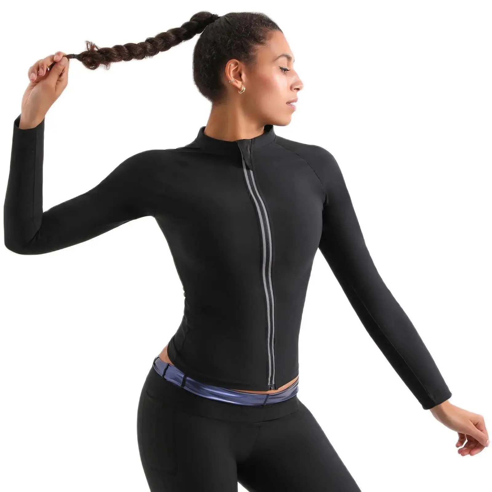 Sweating clothes, running sweating fitness clothes, body sculpting, body yoga clothes, women's sports hooded jacket, sweating clothes