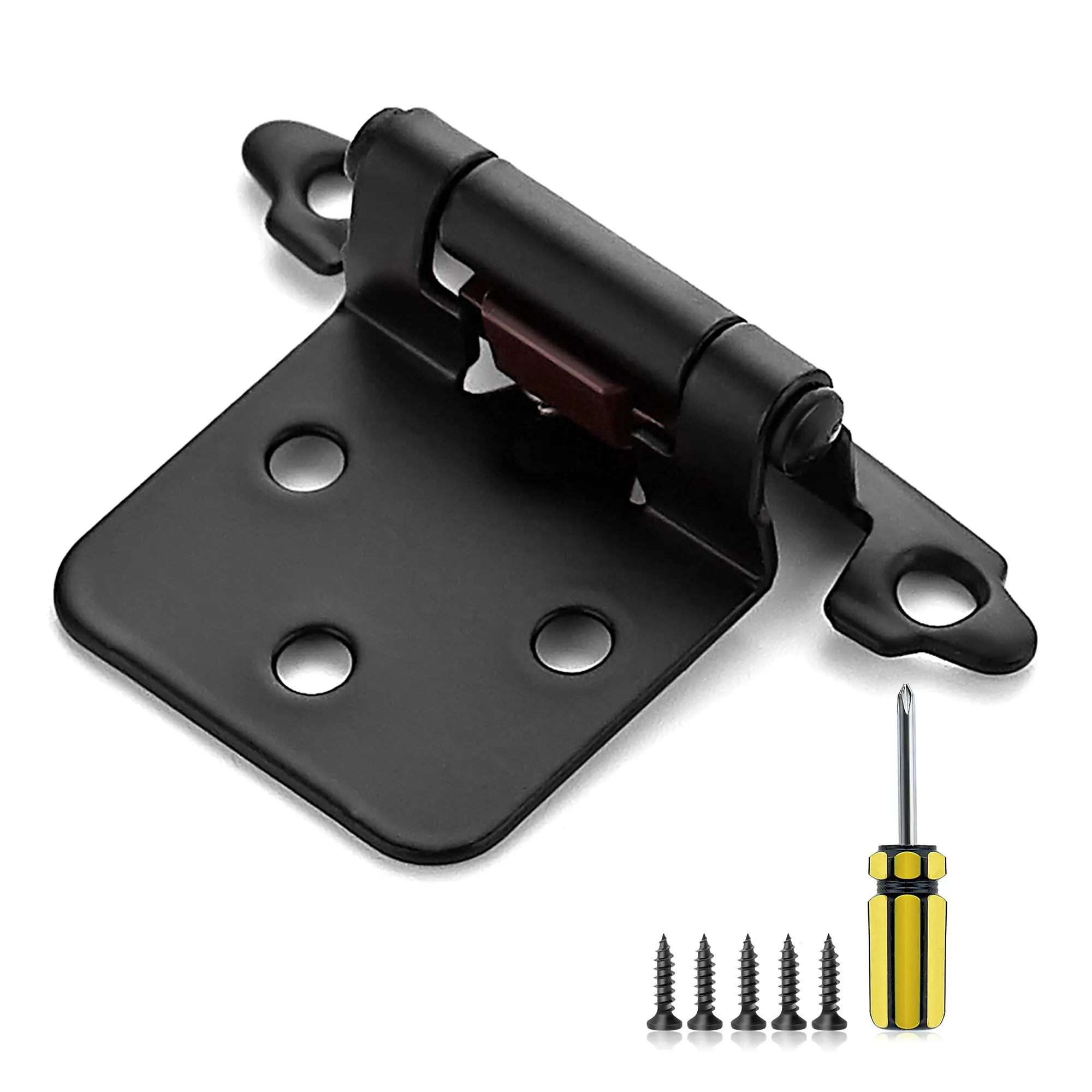 Ravinte Cabinet Door Hinges Kitchen Black Semi-Concealed Hinges Face Mount Cabinet Hardware Self-Closing W/Door Bumpers&Screwdriver
