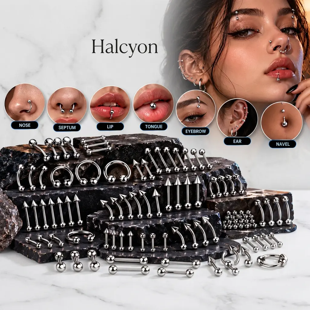 Halcyon 164Pcs Body Piercing Jewelry Set, Nose Studs Ear Cartilage Rings Mix & Match Kit, Hypoallergenic Y2K Alternative Jewelry, Daily Wear Gift