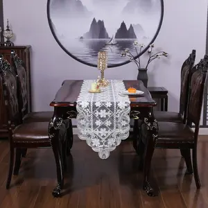1 Piece Mesh Fabric with Exquisite 3D Floral Lace Embroidery, Ideal for Home Decor, Kitchen Table Runner, Picnic Party Wedding Table Cover