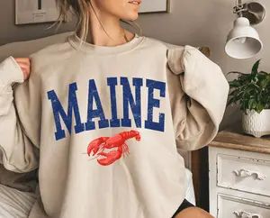 Cozy Maine Unisex Sweatshirt, Maine Lobster Shirt, Fisherman Aesthetic, New England Coastal Sweater, Lobster Shirt, Seafood Ocean Lover Crewneck Oversized