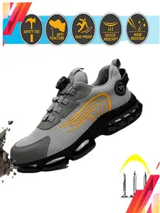 Men's Safety Shoes, Comfortable Breathable, Knob Lacing, Anti-Slip Anti-Puncture, Ideal for Construction Warehouse Handling, Breathable Work Shoes