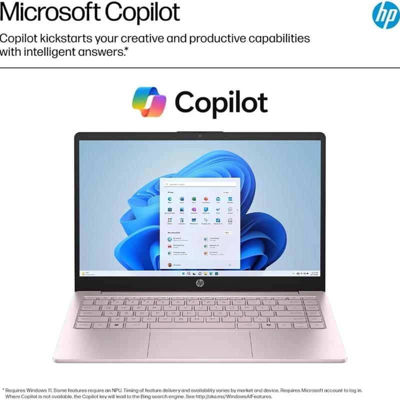 HP 14-Inch Laptop Thin Lightweight Powerful 4GB RAM 64GB Onboard Storage  1-Year AI Enabled Microsoft 365 Intel Pentium Core Windows 11, PINK