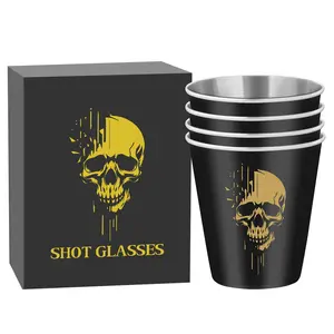 Skull Stainless Steel Shot Glass, 70ML Stackable Drinkware, Gift Boxed Party Cup, Unique Father's Day and Gothic Gift for Weddings and Camping, Halloween