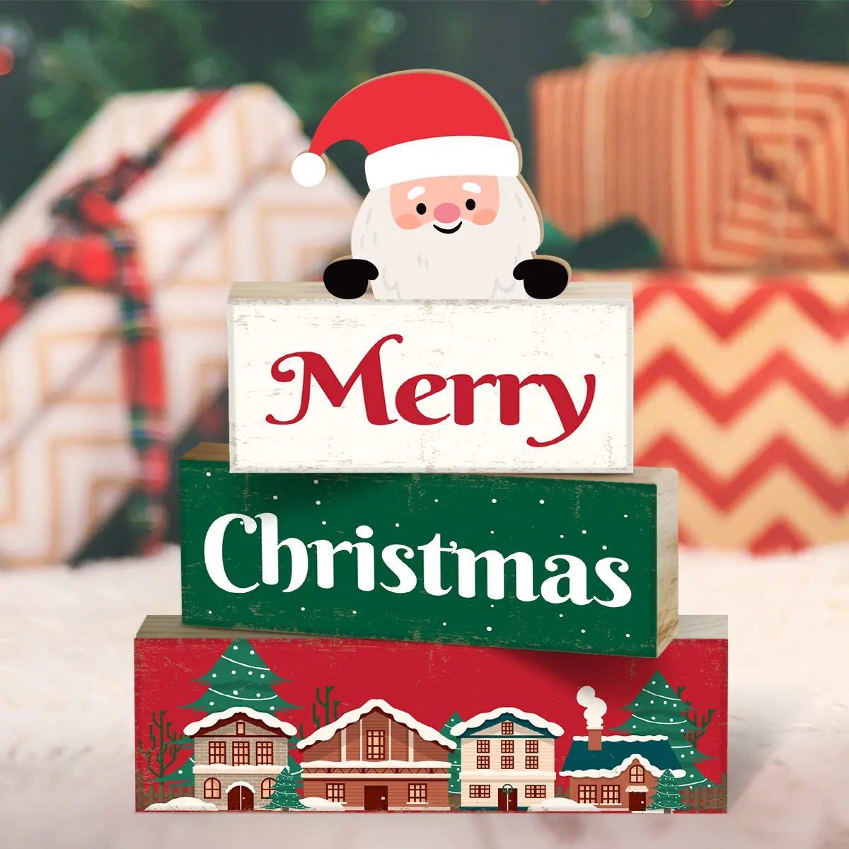 4pcs Christmas Wooden Desktop Signs Exquisite and Cute Decorations for Farmhouse Bedroom, Kitchen & Dining Tabletop Suitable as Gifts for Christmas, Thanksgiving & Birthdays