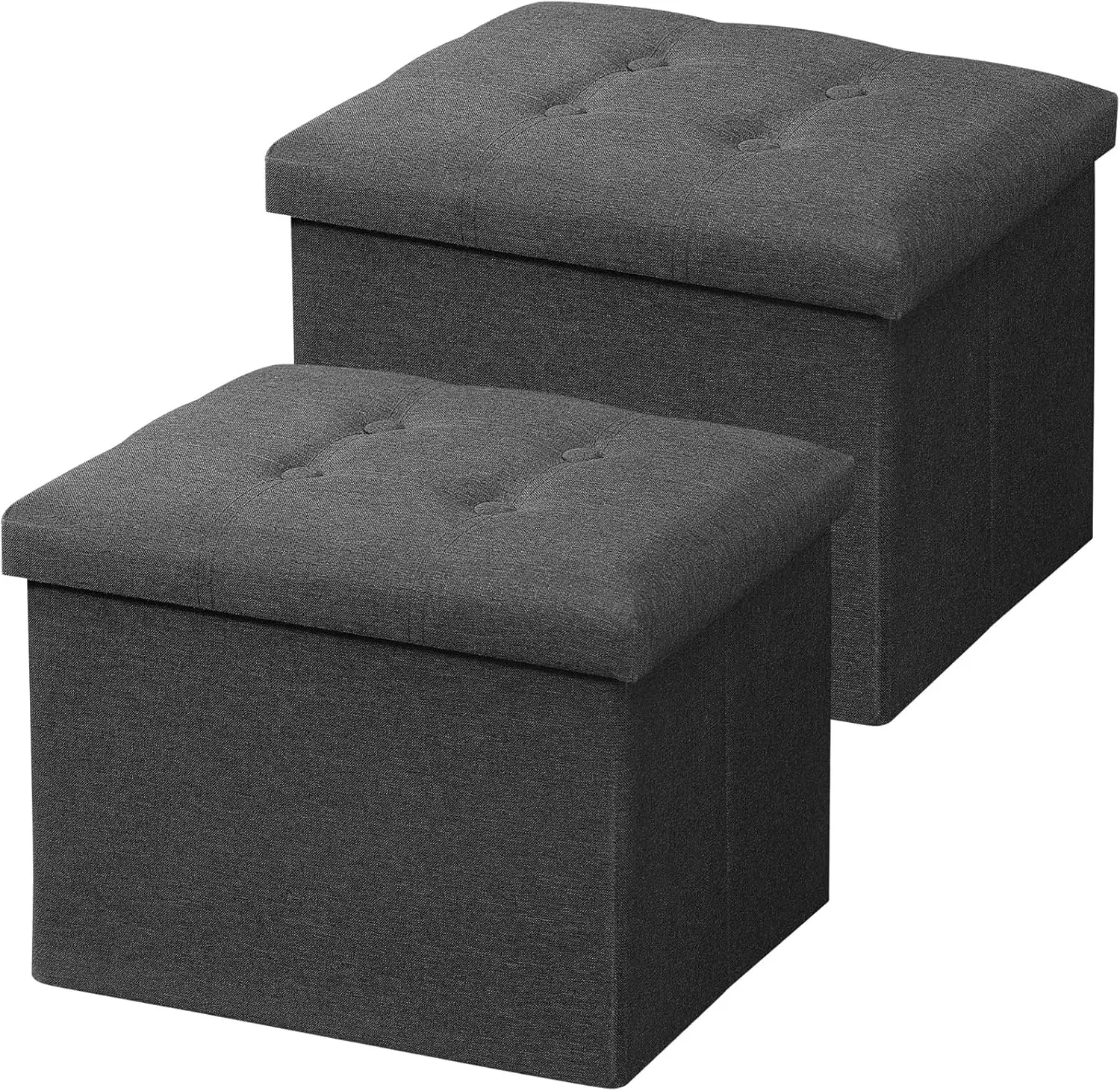 2-Pack Modern Foldable Armless Linen Gray Foam-Cushioned Storage Ottoman Stool - 17x13x13 Inches Small Square Bench, 38L Capacity for Bedroom, RV, Holds Books, Ideal Christmas Gift