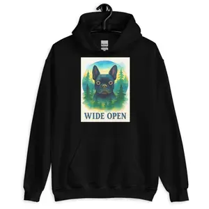 Women's French Bulldog lover with a connection to nature and outdoor adventure Graphic Hoodie - Long Sleeve Pullover Regular Fit | Soft & Breathable Fabric, Durable Print, Everyday Comfort, Machine Washable, illustrative art with a nature-inspired, serene