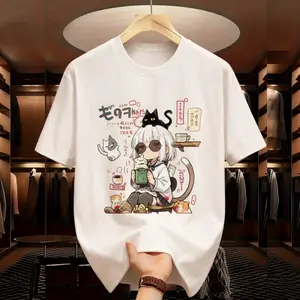 Women’s 200g Heavyweight Cotton Anime Chibi Cat Girl Graphic T-Shirt | Oversized Japanese Kawaii Streetwear Tee | Trendy Cute Casual Top tiktokshopspringglowup