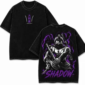 Vintage Distressed Samurai Zoro T-Shirt with Purple Lightning Print, Unisex Loose Fit Breathable Cotton Japanese Anime Merch, Gothic Streetwear Top, Suitable for Hiking, Workouts, Gatherings and Daily Outfits, Holiday Gift for Anime Fans