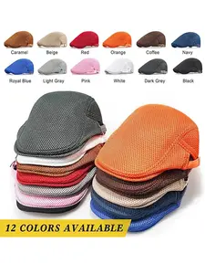Men's Mesh Cap Breathable Summer Newsboy Hat Adjustable Beret Ivy Cap Irish Cabbie Driving Hunting Hats Adjustable Fit Hat Lightweight Sun Hat